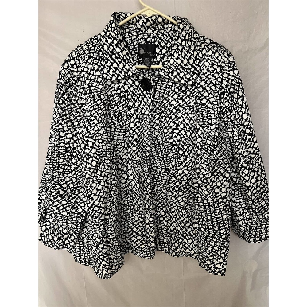 First Option Too Womens Black/White Print 3/4 Sleeves Collared Jacket Size 24W